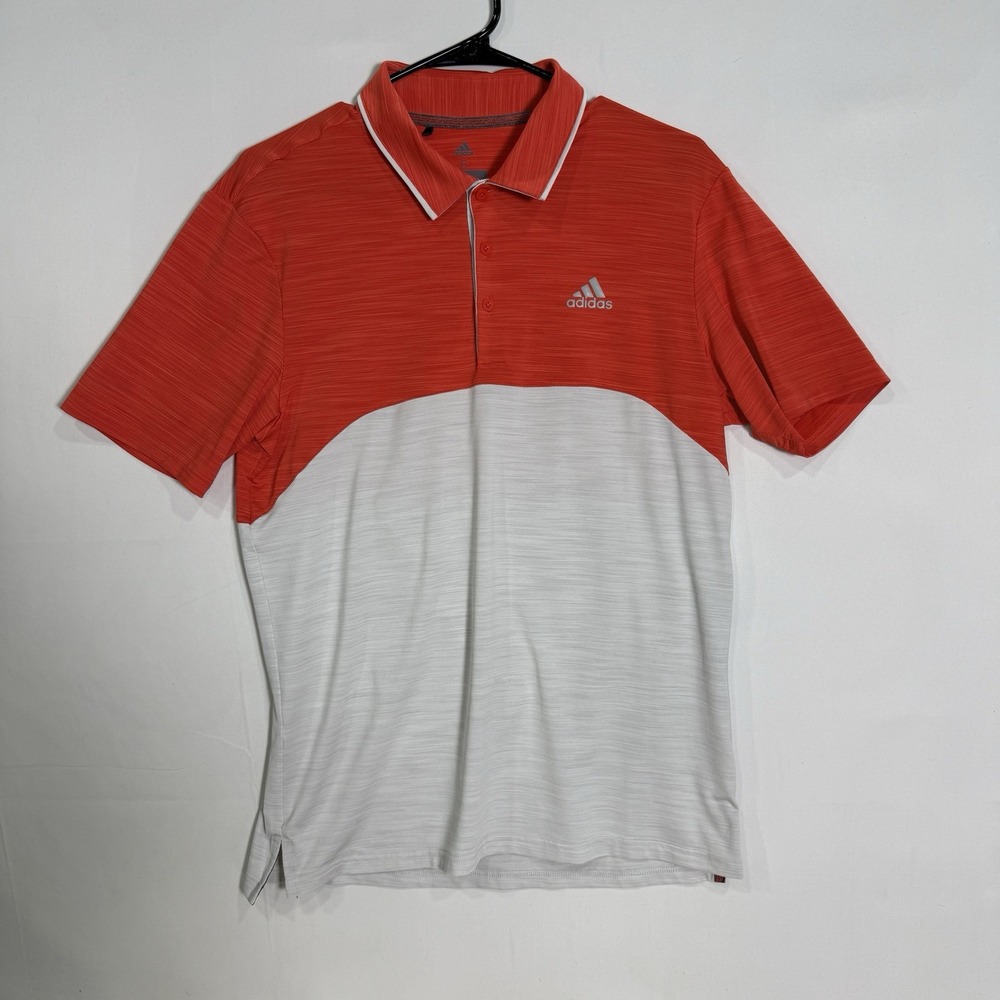 Adidas Golf Mens Small Orange‎ White Colorblock Performance Polo Shirt